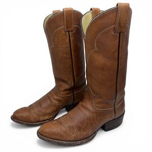 Tony Lama Western Cowboy Boots Womens Size 8.5 EE Wide Distressed Tan Leather